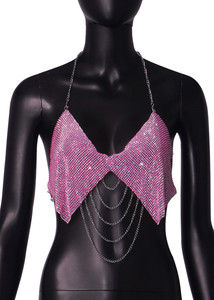 Womens Summer Sexy Beading Set Sleeveless Backless Rhinestones Tassel Halter Glitter Bra <strong>Sequined</strong> <strong>Crop</strong> <strong>Tops</strong> Tassel Skirt 0855 - Product Image 6
