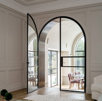 Hotian, puerta de cristal de arco negro interno curvo personalizado, puerta de arco de cristal de acero grande a la venta