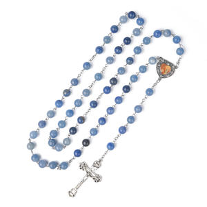 Collier <span class=keywords><strong>chapelet</strong></span> en pierre naturelle avec pendentif coeur et croix catholique perlée pour cadeau - Product Image 4