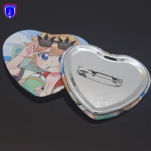 Tin Badge Factory Custom Logo heart Shaped anime button badge Tinplate Bottom Pins for Gifts Metal Button