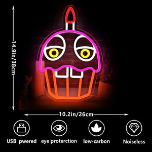 Insegna al Neon <span class=keywords><strong>Five</strong></span> <span class=keywords><strong>Nights</strong></span> <span class=keywords><strong>at</strong></span> <span class=keywords><strong>Freddy</strong></span>'<span class=keywords><strong>s</strong></span> Cupcake per Decorazione <span class=keywords><strong>di</strong></span> Stanze e Giardini, Luci Colorate Ispirate al Popolare Gioco - Product Image 4