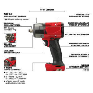<span class=keywords><strong>Llave</strong></span> <span class=keywords><strong>de</strong></span> Torsión Eléctrica Portátil Milwaukee <span class=keywords><strong>de</strong></span> <span class=keywords><strong>1</strong></span>/<span class=keywords><strong>2</strong></span> para Uso Doméstico, Herramientas Eléctricas Inalámbricas <span class=keywords><strong>de</strong></span> Mano <span class=keywords><strong>de</strong></span> 1500nm para Uso en Exteriores, <span class=keywords><strong>Llave</strong></span> sin Cable - Product Image 5