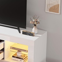 Centro de Entretenimiento Moderno de Madera para TV con Luces LED, Cajones de Alto Brillo y 20 Colores de Iluminación