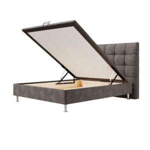 Lit capitonné moderne et luxueux de style français, avec coffre de rangement réglable, en tissu velours, cadre en bois, sommier à lattes et tête de lit. - Product Image 2