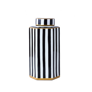 Diseño de Arte <span class=keywords><strong>Simple</strong></span> Oficina Hotel Blanco y Negro Hexágono Par Florero de Porcelana Gabinete de <span class=keywords><strong>Tv</strong></span> Exhibición Decoración del hogar - Product Image 6