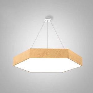Lampadario Esagonale in Legno di Quercia Naturale Stile Nordico, Lampada a Sospensione a Sei Lati per Arredamento Interno Moderno da Ufficio - Product Image 6
