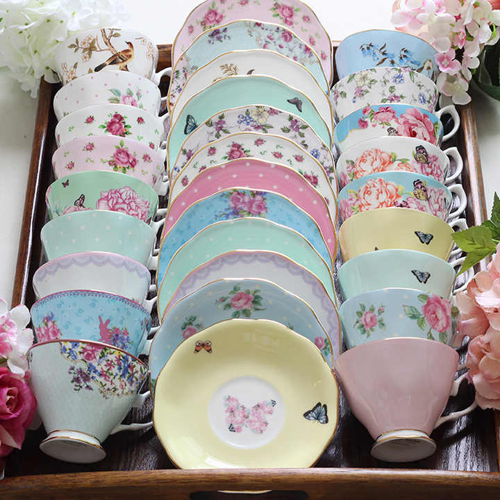 Factory High Quality Luxury Ceramic Coffee Cup Tea Cup Set Floral Gold Decorative Pattern 220cc Bone China Coffee Cup Saucer