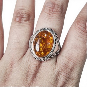 Wholesaler <b>Mens</b> Natural Baltic Amber Gemstone Birthstone <b>Ring</b> 925 Sterling Silver Rhodium Plated Christmas Jewelry - Product Image 2