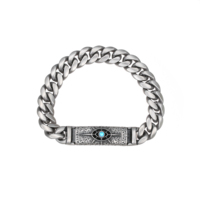 Bracelet à maillons épais en acier inoxydable oxydé antique, avec œil porte-bonheur incrusté de turquoise et fermoir boîte moulé, bijoux pour homme, tenue de motard