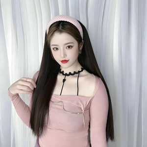 Peluca de moda para mujer con cabello largo rizado ondulado integrado, diadema de pana desmontable, media peluca en forma de U, cubierta de media cabeza en forma de U - Product Image 1
