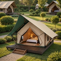Tente de glamping à toit en pente sur mesure, toutes saisons, 3x3,7m, structure en acier, membrane en PVC, imperméable, résistante aux UV, coupe-vent, pour le camping
