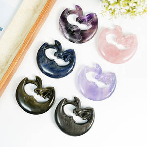 Scultura in Cristallo di Quarzo Lucidato, Pietre Naturali per Guarigione Spirituale, Intaglio di Luna Fata in Ossidiana Argento - Product Image 6