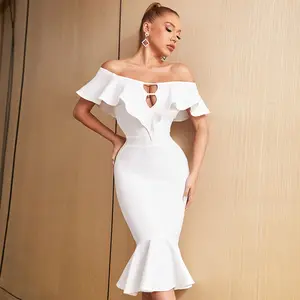 2022 bulk order fashion night dress Elegant strapless bodycon slim pure white party sexy woman korean dress