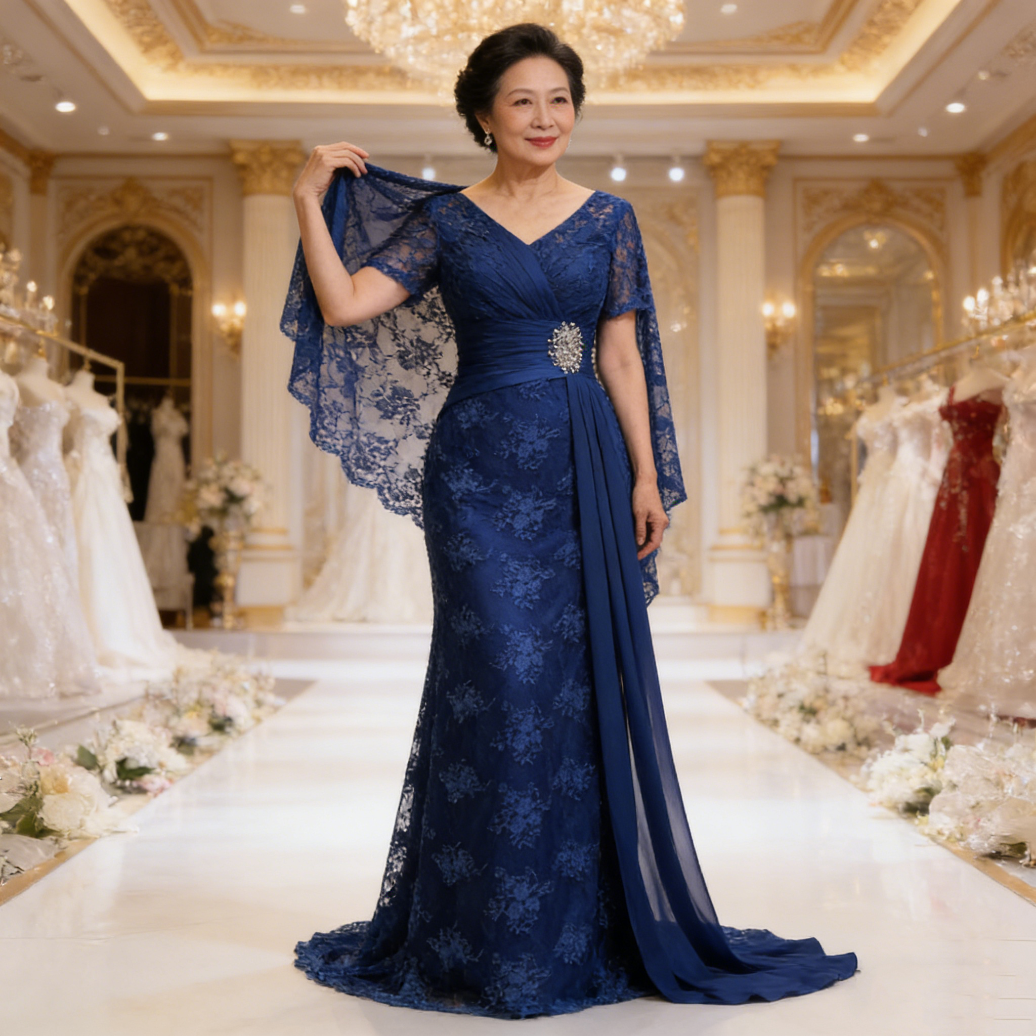 navy blue long strapless dress A-line Long Strapless Tulle Prom Dress main image 1