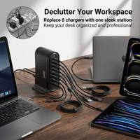 Estación de Carga de Escritorio GaN³ de 240W con 8 Puertos, Cargador Desmontable USB-C PD USB-A QC PD100W, Hub de Energía para Juegos, Laptop, Teléfono, Tableta