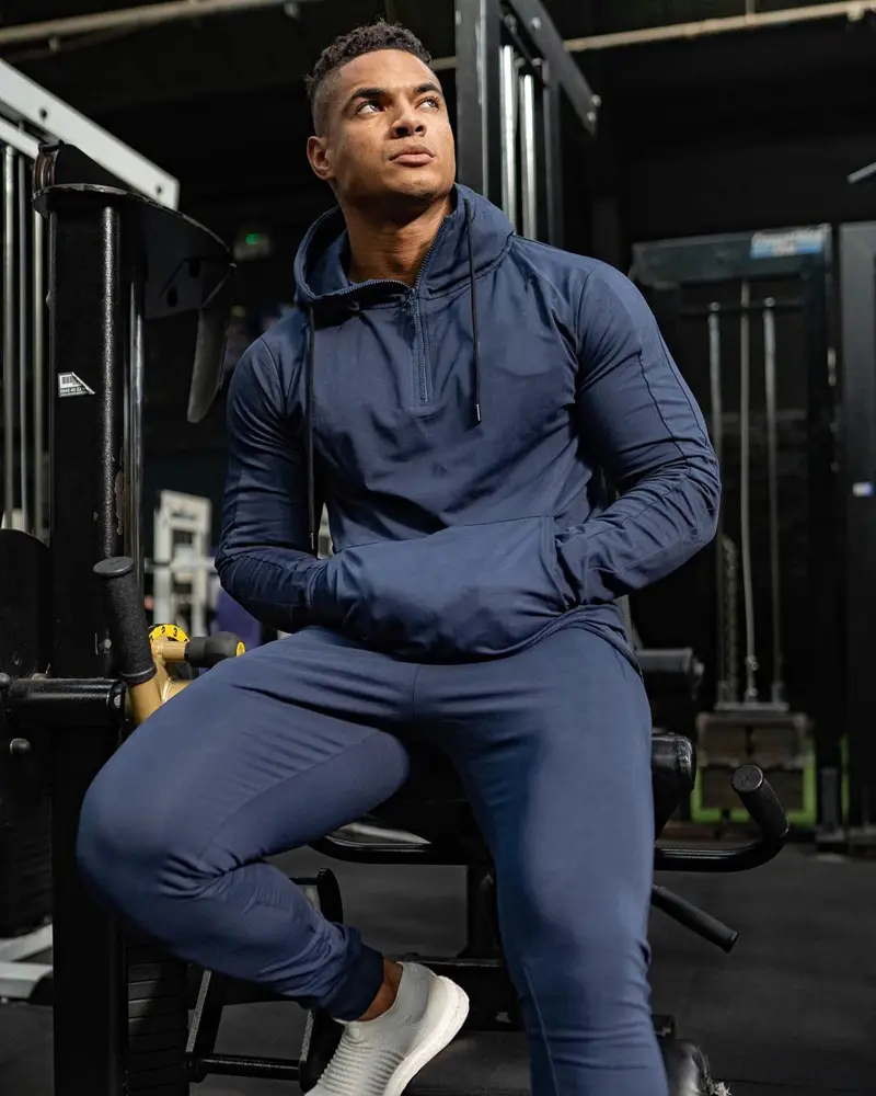 Fashion autumn and winter muscle leisure sports fitness clothing men's hooded sweater pants cotton two-piece gym tracksuits