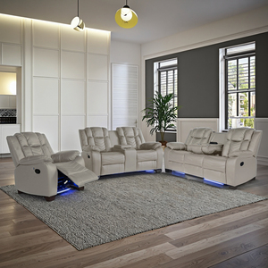 Ensemble de canapé sectionnel inclinable manuel moderne inclinable lumière LED avec table <span class=keywords><strong>d</strong></span>éroulante extensible <span class=keywords><strong>cuir</strong></span> artificiel et remplissage éponge - Product Image 6