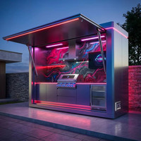 Isla de Cocina Prefabricada de Lujo para Exteriores con Encimera Integrada de Piedra Sinterizada, Panel de Resina Artística con Efecto Luminoso, Muebles de Exterior con Garantía de 10 Años