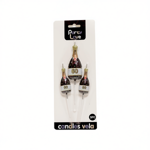 Bougies d'anniversaire Party Love en forme de bouteille de champagne, lot de 3 pièces pour 60e anniversaire - Product Image 3