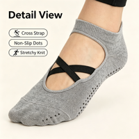 Chaussettes de yoga unies haut de gamme 2026 pour femme, coupe basse, en coton et maille, avec grip en silicone et sangle croisée, pour Pilates et ballet