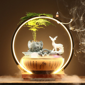Décorations Maison Fontaine en Céramique Lumineuse Petite pour Salon, Humidificateur de Bureau à Circulation d'Eau Artisanale - Product Image 2