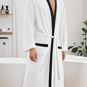 Bata de Baño Larga para Hombre, Jacquard, Color Caqui, Poliéster, Talla Grande, Ropa de Estar por Casa, Primavera, Otoño, Invierno, Comodidad en el Hogar - Product Image 3