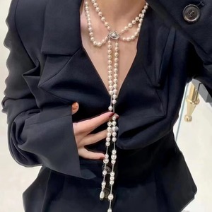 Collana <span class=keywords><strong>Saturno</strong></span> con Perla Spezzata Versione Alta, Unisex, Lunga con Nappa, Catena in Bambù, Sportiva, Placcata, Pianeta Puro - Product Image 2