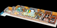 Aire de jeux intérieure pour enfants World Maker avec piscine à balles sur le thème du carnaval, toboggan, structure d'escalade, trampoline, carrousel