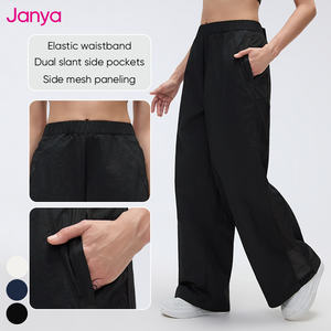 Janya Straight Wide Leg Mesh Patchwork Quick Dry Loose Breathable Athletic Sports Pants High Waist Nylon Track Pant for <strong>Women</strong> - Product Image 3