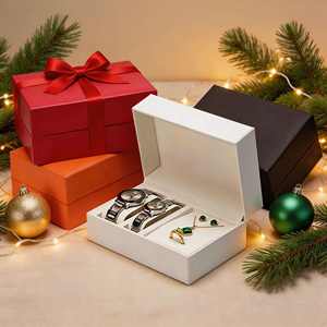 Estuche de Reloj Rectangular de Cuero PU con Tapa Abatible Simple, Juego de Joyería con Anillo y Collar, Caja de Regalo para el Día de San Valentín - Product Image 4