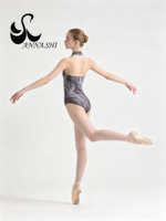 Maillot de Gimnasia Anna Shi con Cuello Halter y Estampado de Mármol para Mujer, Leotardo sin Mangas para Ballet y Danza, Ropa de Entrenamiento