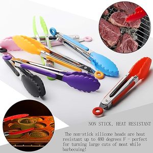 34 cm Heavy Duty Stainless Steel Kitchen Tongs with <b>Silicone</b> Tips - Locking Non-slip Heat Resistant Food Tongs for BBQ & Salad - Product Image 5