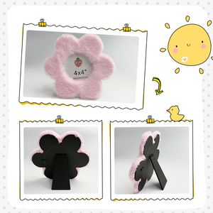 Cadre en peluche pour la première photo de bébé Nom et date personnalisés Décor de pépinière Bordure moelleuse Cadre photo 4x6/4x4 pouces - Product Image 3