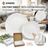 Juego de Platos de Cerámica Blancos con Relieve Personalizado, Vajilla de Porcelana de Lujo con Impresión de Logotipo para Restaurante, Hogar, Regalo de Boda