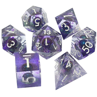 Dés en résine artisanaux bleus en forme de poisson et de dragon, à noyau liquide, polyédriques à bords tranchants, compatibles avec les jeux de rôle D&D