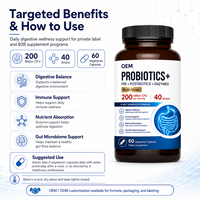 Fabrication de capsules probiotiques multi-souches à marque privée OEM ODM, formule personnalisée avec mélange prébiotique, postbiotique et enzymatique