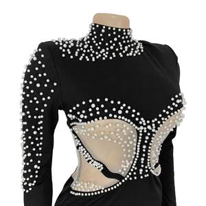 エレガントで豪華な女性用パールホローデイ高級ロングスリーブマーメイドプロムマキシ丈ソリッドパターンナチュラルウエストライン織り - Product Image 6