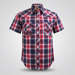 Camicia da uomo casual in twill lavato anti-piega con bottoni a pressione, a maniche corte, stile cowboy western, fantasia scozzese, con due tasche frontali - Product Image 3