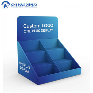 Exhibidor de Cartón Corrugado Azul con Logotipo Personalizado ONE PLUS DISPLAY, Exhibidor de Mostrador PDQ de 3 Niveles, Estante de Exhibición para Promoción - Product Image 1