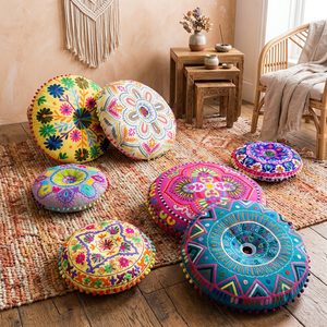 Nouveau design coussins de chaise en coton rond multicolore et taies d'oreiller non tissé brodé à la main pour la maison hôpital hôtel utilisation - Product Image 2