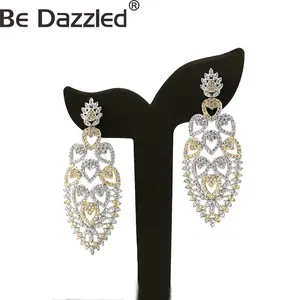 Bedazzled 2020 Two Tone Big Party Jewelry Bling Deluxe Micro Pave Setting CZ Women Dressed Earrings