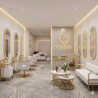 Maßgefertigter Friseurstuhl mit Logo, Sternenhimmel-Design in Weiß-Gold, Komplettset Hydraulischer Salonstuhl mit Massagefunktion für Schulen