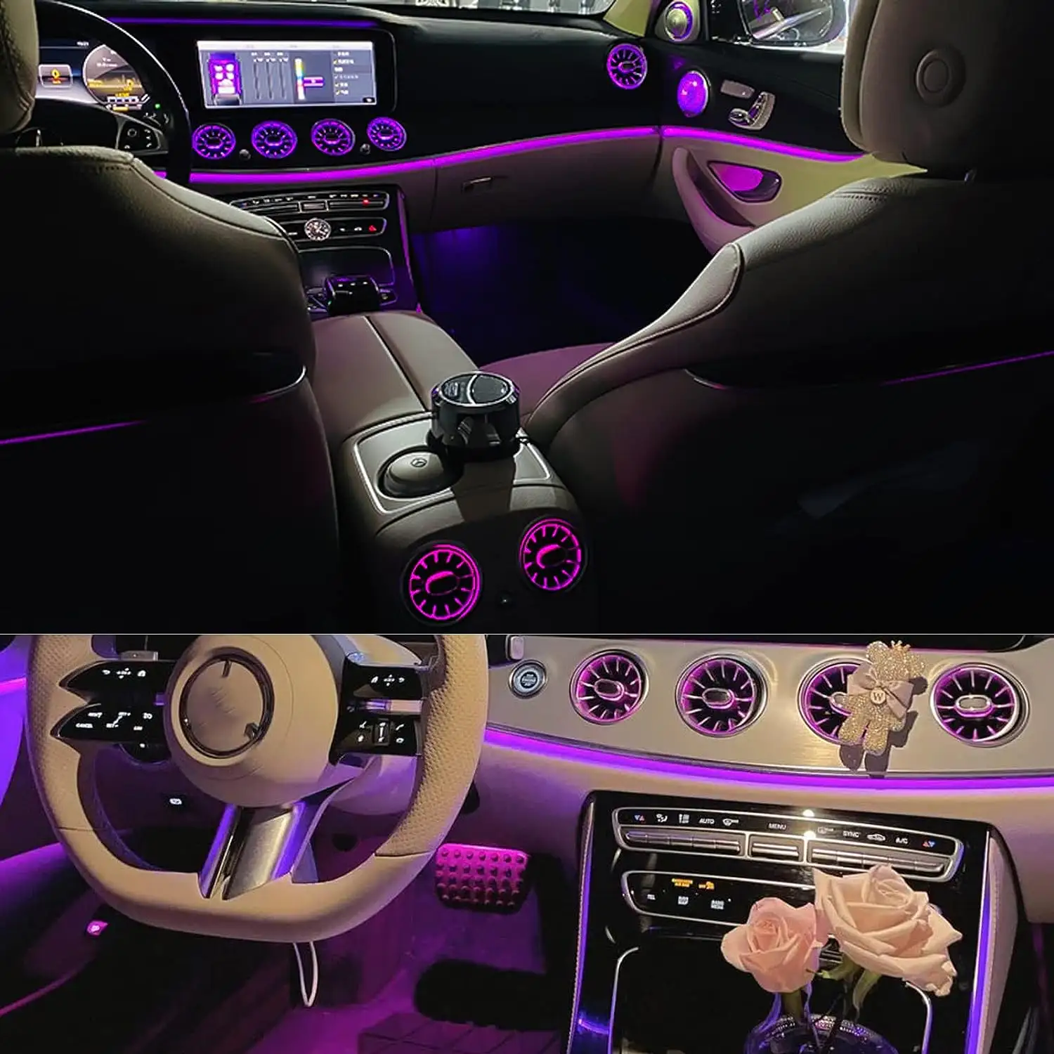 Système d'éclairage automatique W213 Lumière d'ambiance intérieure de voiture Kit de 4 pièces pour Mercedes Benz classe E W213