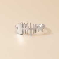 Bague ouverte ajustable en acier inoxydable plaqué or 18 carats motif arête de poisson pour femme, style minimaliste, unique, mignon, vintage, marque MID, usage quotidien, vente en gros