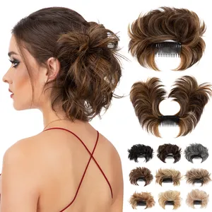 Wholesale DIY Hair Style Messy Hair Bun Natural Looking Comb Clip In Hair Extensions Bun Synthetic Chignon Ponytail For Women