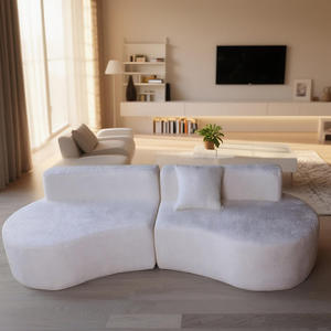 Sofá Seccional Curvo Moderno Tapizado en Tela, Sofá Modular de Esquina con Respaldo Acolchado Blanco para Sala de Estar o Villa - Product Image 2
