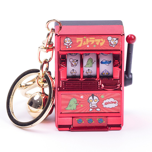 Mini Slot Machine Keychain Lucky Jackpot Fruit Game Spin Toy Key Ring Funny Fidget Gift for Party