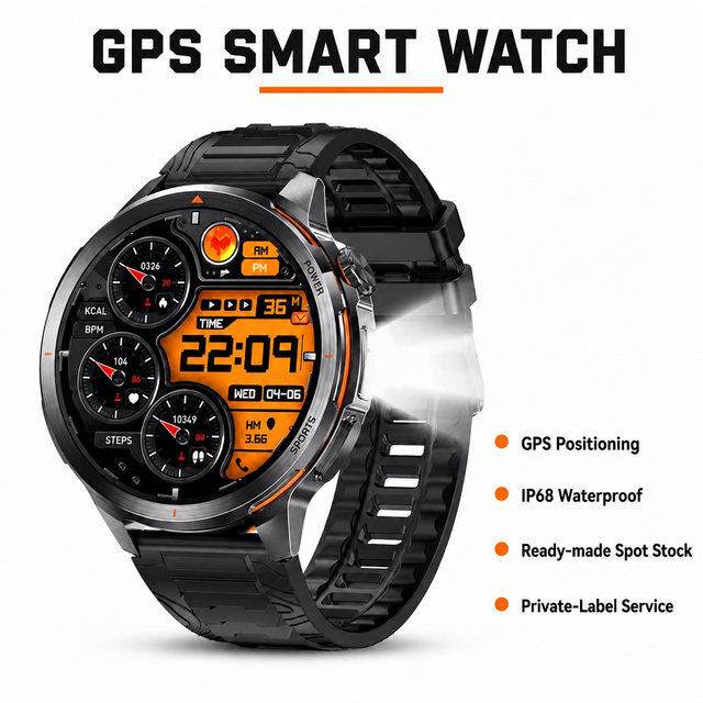 2026 ID09 Men Rugged Outdoor GPS Smart Watch IP68 Waterproof Fitness Tracker 24H Heart Rate Monitor Custom Logo OEM Low MOQ