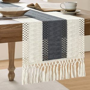 <span class=keywords><strong>Camino</strong></span> <span class=keywords><strong>de</strong></span> <span class=keywords><strong>mesa</strong></span> rústico <span class=keywords><strong>de</strong></span> granja con borlas <span class=keywords><strong>de</strong></span> arpillera <span class=keywords><strong>de</strong></span> macramé marrón Crema para decoración del hogar <span class=keywords><strong>de</strong></span> verano o uso en hoteles - Product Image 5
