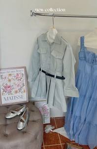 Plain Dyed Set Of Stretchy Jean <b>Dress</b> With <b>Belt</b> PA/PE Rayon Blend Tight Waist Anti-Wrinkle OEM/ODM Sample Support - Product Image 3